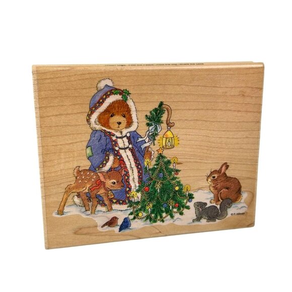 Cherished Teddies Enesco Olga Rubber Stamp Christmas Bear 90s VTG Feel the Peace - Picture 1 of 10